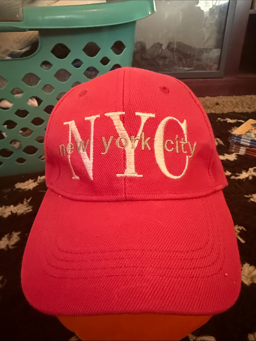 Nyc Red Baseball Cap With White Embroidered Logo